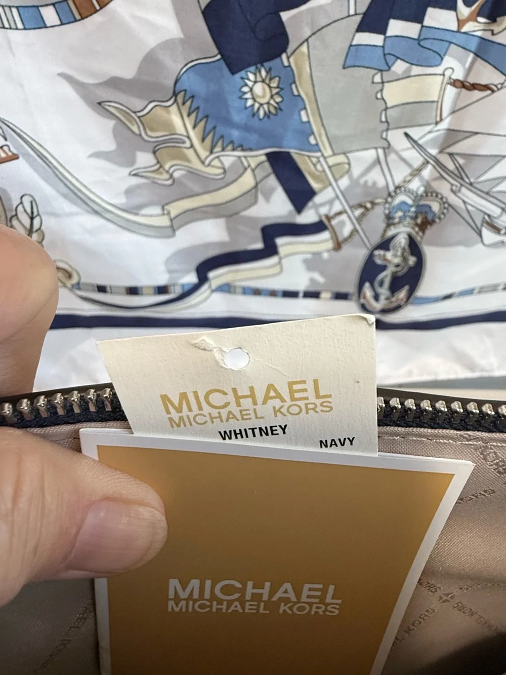 Michael Kors Quilted Navy Shoulder Tote with Silver Chain Straps